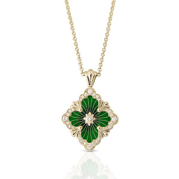 Bucthtcellati Opera Tulle Diamond Green Enamel Pendant Necklace
