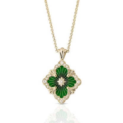 Bucthtcellati Opera Tulle Diamond Green Enamel Pendant Necklace