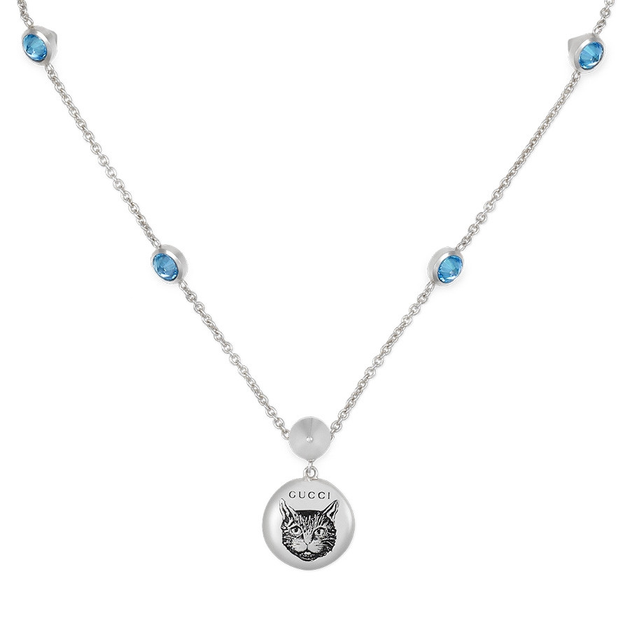 Blind For Love Silver Blue Zirconia Circle Pendant Necklace