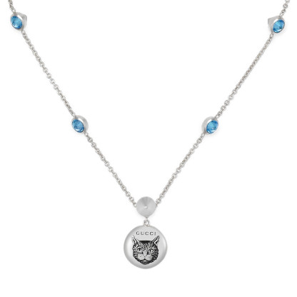 Blind For Love Silver Blue Zirconia Circle Pendant Necklace