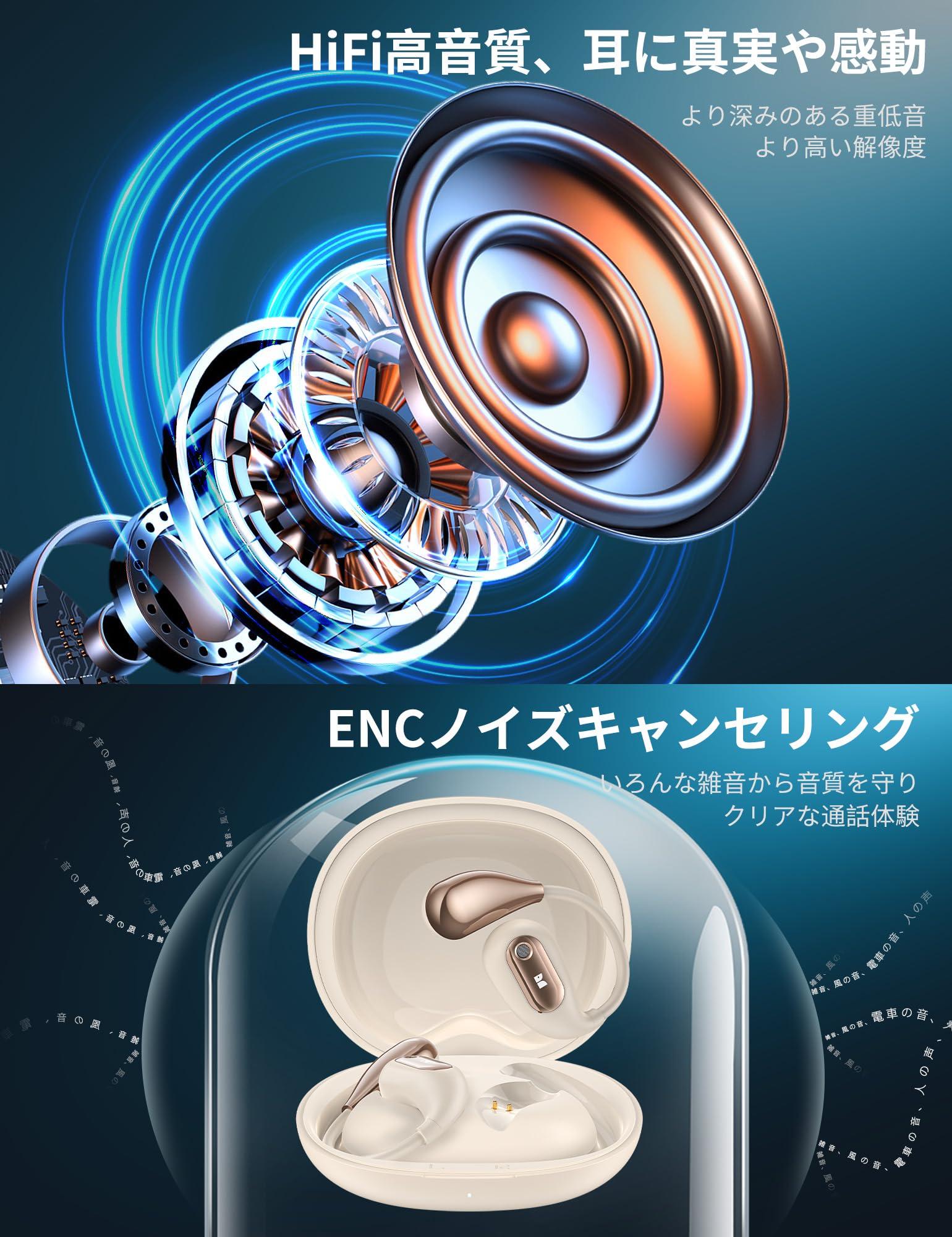 Monster Wireless Earphones, Bluetooth, Noise Cancelling, Air Conduction Earbuds, Advanced Bone Conduction Earphones, Ultra Lightweight, No Blocking Ears, Open Ear Bone Conduction Headphones, Type-C