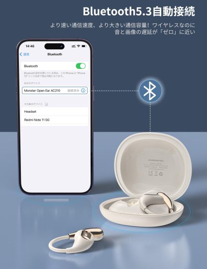 Monster Wireless Earphones, Bluetooth, Noise Cancelling, Air Conduction Earbuds, Advanced Bone Conduction Earphones, Ultra Lightweight, No Blocking Ears, Open Ear Bone Conduction Headphones, Type-C