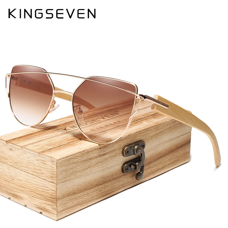 KINGSEVEN Handmade Wood Sunglasses Men Bamboo Sunglass Women Brand Design Original Wood Glasses Oculos de sol masculino