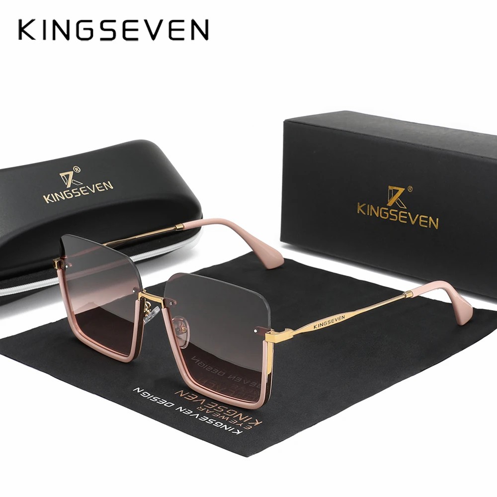 KINGSEVEN New Walnut Wooden Sunglasses For Men Polarized Semi-Rimless Glasses UV400 Eye Protection Retro Eyewear Women Accessory