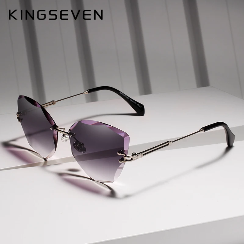 KINGSEVEN Design Rimless Fashion Cat Eye Sunglasses Women Gradient Driving UV400 Sun Glasses Clear Vintage Eyewear Oculos N801