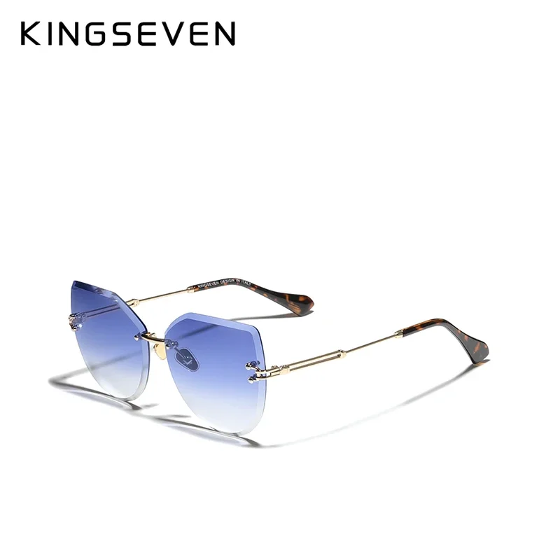 KINGSEVEN Fashion Rimless Cat Eye Sunglasses Women Gradient Eyewear Glasses Vintage Brand Designer Shades Party Glasses