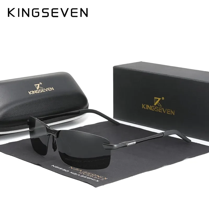 KINGSEVEN Fashion Upgrade Fashion Men's Aluminum Sunglasses Polarized Rimless Simple Design Driving Sun Glasses Brand Men UV400