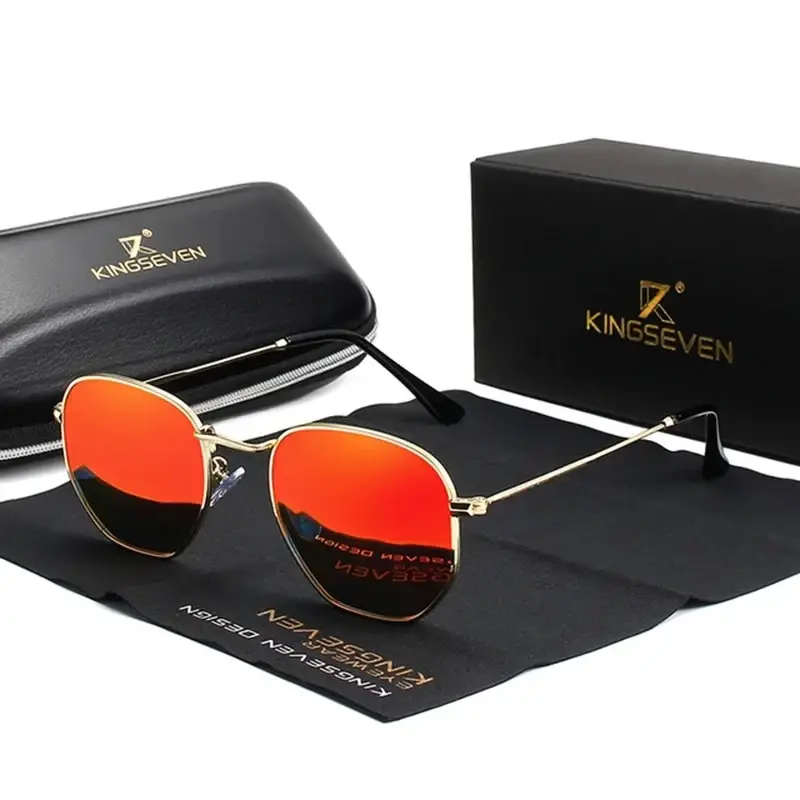 KINGSEVEN 2024 Classic Reflective Sunglasses Men Hexagon Retro Sun glasses Stainless Steel Eyewear Oculos Gafas De Sol Shades