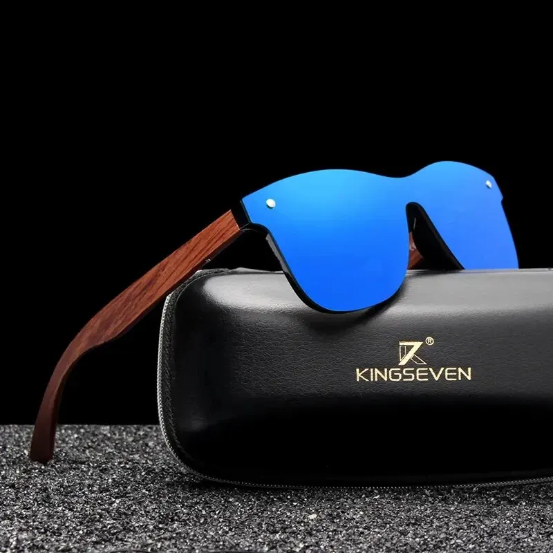 KINGSEVEN Polarized UV400 Sunglasses For Men Brand Wooden Vintage Mirror Lens Glasses Square Frame Women Eye Protection Eyewear