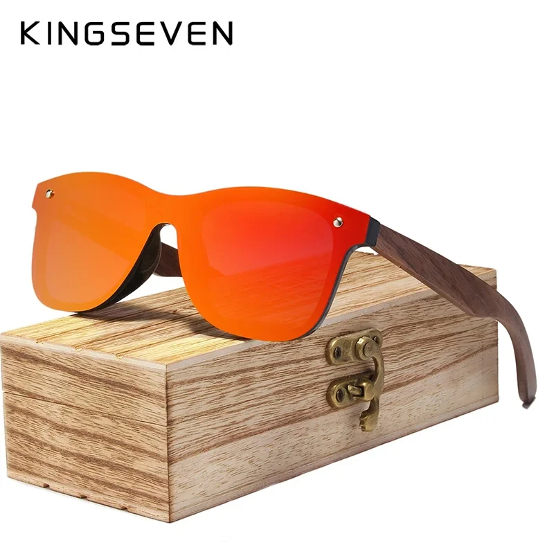 KINGSEVEN UV400 Sunglasses For Men Polarized High Quality Eye Protection Glasses Women Walnut Wood Handmade Eyewear Gifts
