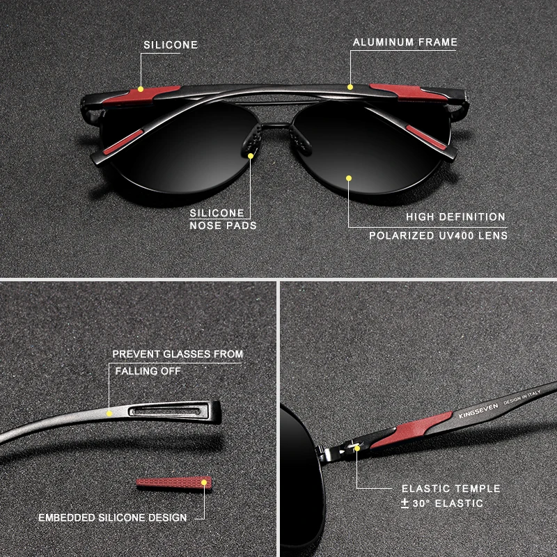 KINGSEVEN DESIGN Men Classic Polarized Sunglasses Aluminum Pilot Sun glasses UV400 Protection NF-7228