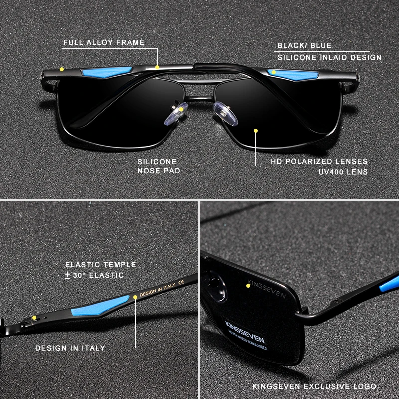 KINGSEVEN 2024 Brand Classic Square Polarized Sunglasses Men's Driving Male Sun Glasses Eyewear UV Blocking Oculos N7906