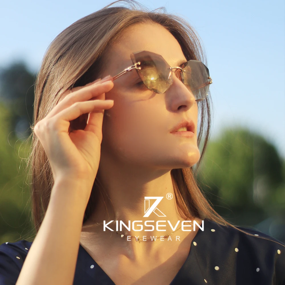 KINGSEVEN Design Rimless Fashion Cat Eye Sunglasses Women Gradient Driving UV400 Sun Glasses Clear Vintage Eyewear Oculos N801