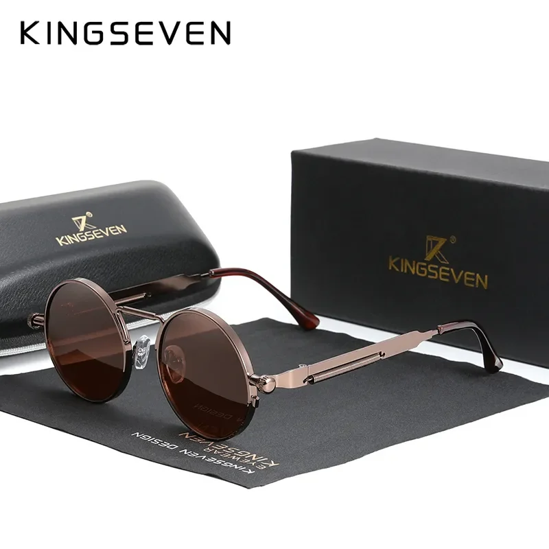 KINGSEVEN 2024 Polarized Men Sunglasses UV400 Gothic Steampunk Style Male Round Eyewear Alloy Frame Fashion Sun Glasses