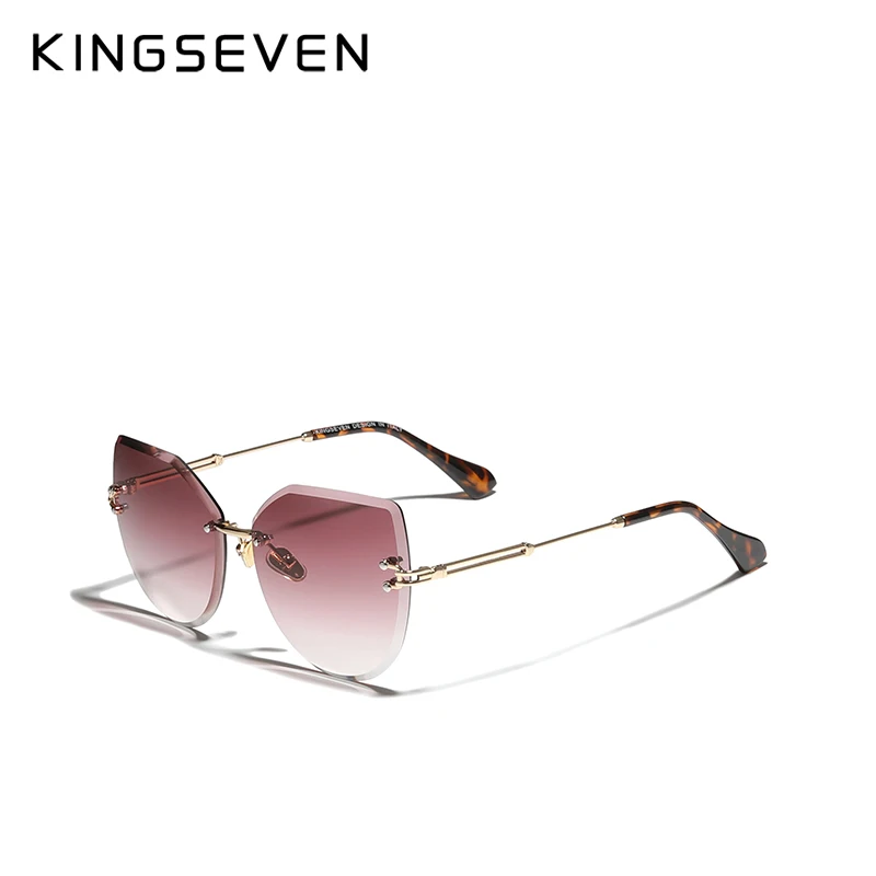 KINGSEVEN Fashion Rimless Cat Eye Sunglasses Women Gradient Eyewear Glasses Vintage Brand Designer Shades Party Glasses