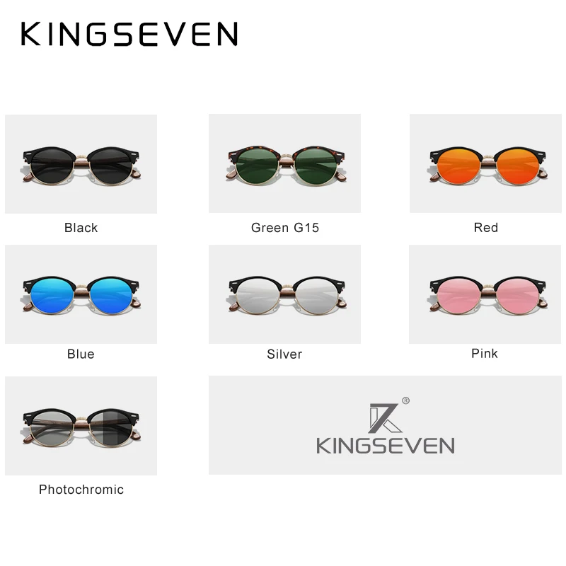 KINGSEVEN Handmade High Quality Black Walnut Wood Sunglasses Fashion Men Women Polarized Mirror Glasses Male UV400 Shades Oculos