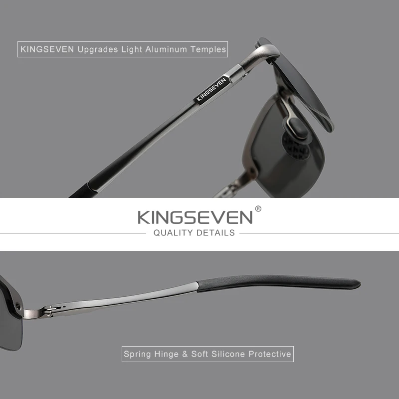 KINGSEVEN Fashion Upgrade Fashion Men's Aluminum Sunglasses Polarized Rimless Simple Design Driving Sun Glasses Brand Men UV400
