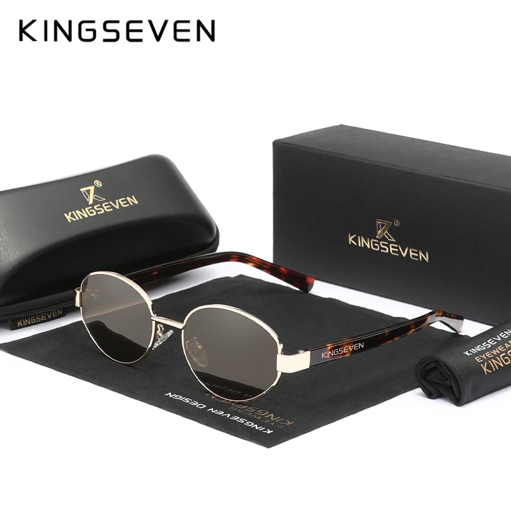 KINGSEVEN Retro Oval Sunglasses Women Men UV400 Alloy Anti-glare Fashion Glasses Driving Leopard Eye Protect Accessory Eyewear