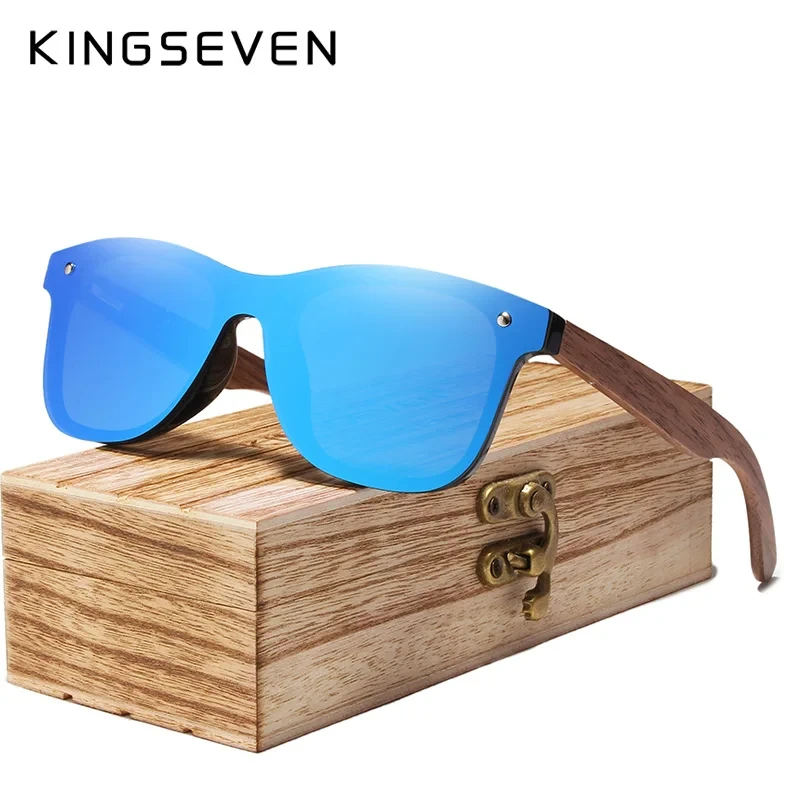KINGSEVEN UV400 Sunglasses For Men Polarized High Quality Eye Protection Glasses Women Walnut Wood Handmade Eyewear Gifts