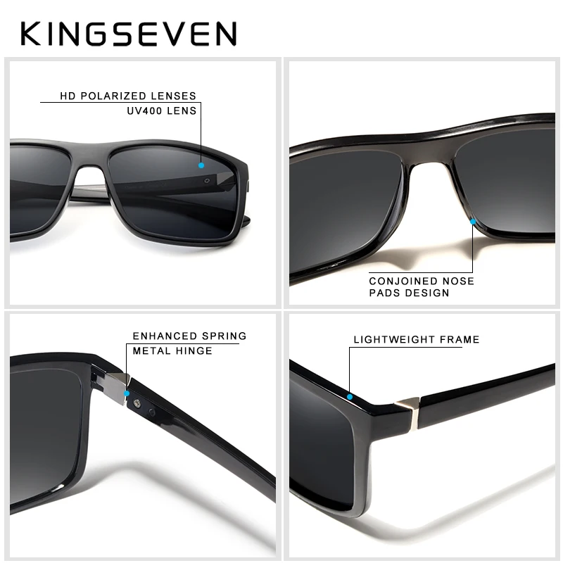 KINGSEVEN Original Sunglasses Women Men Brand Design TR90 Frame Sun Glasses For Men Fashion Classic UV400 Square Eyewear S730