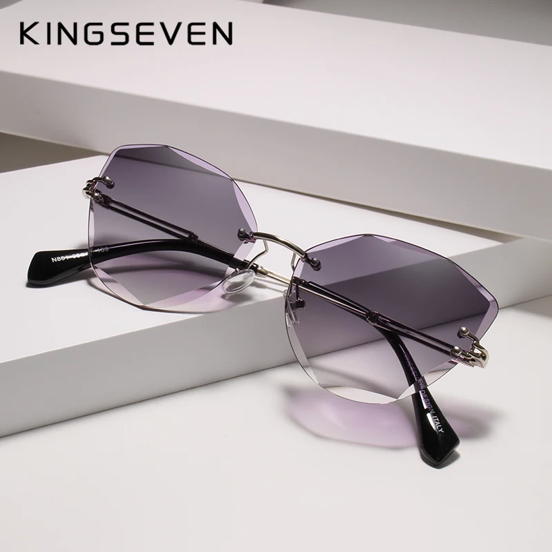 KINGSEVEN Design Rimless Fashion Cat Eye Sunglasses Women Gradient Driving UV400 Sun Glasses Clear Vintage Eyewear Oculos N801