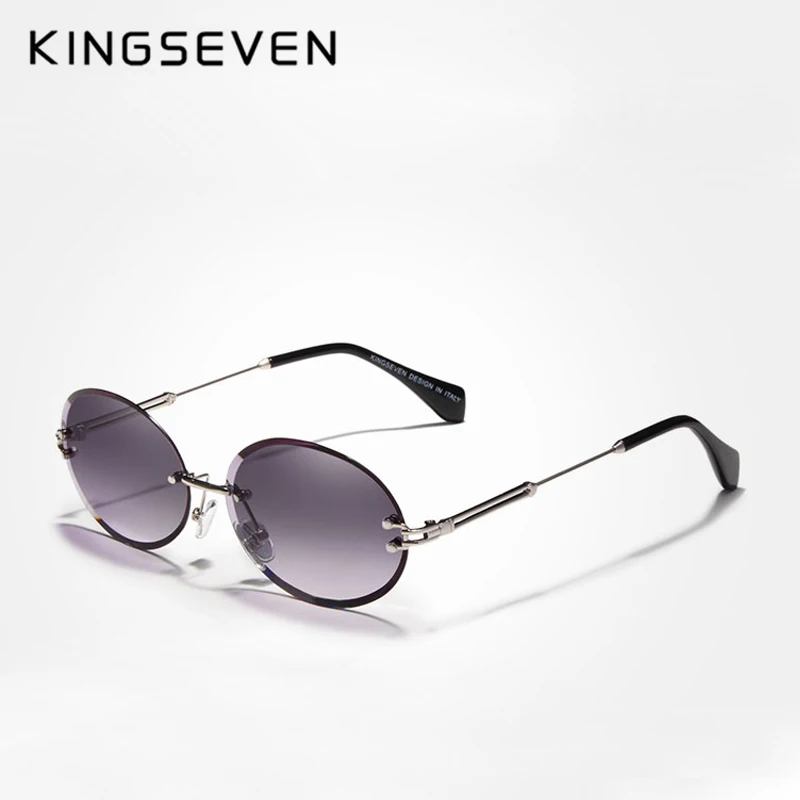 KINGSEVEN Brand Design Fashion Round Women Rimless Gradient Sunglasses Vintage Alloy Frame Classic Shades