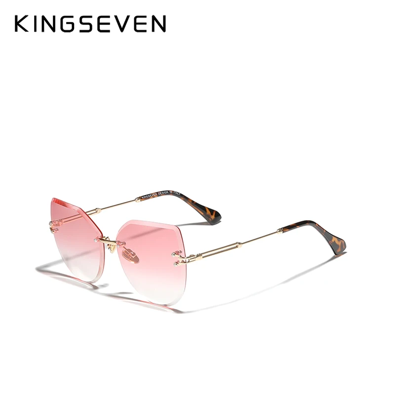 KINGSEVEN Fashion Rimless Cat Eye Sunglasses Women Gradient Eyewear Glasses Vintage Brand Designer Shades Party Glasses