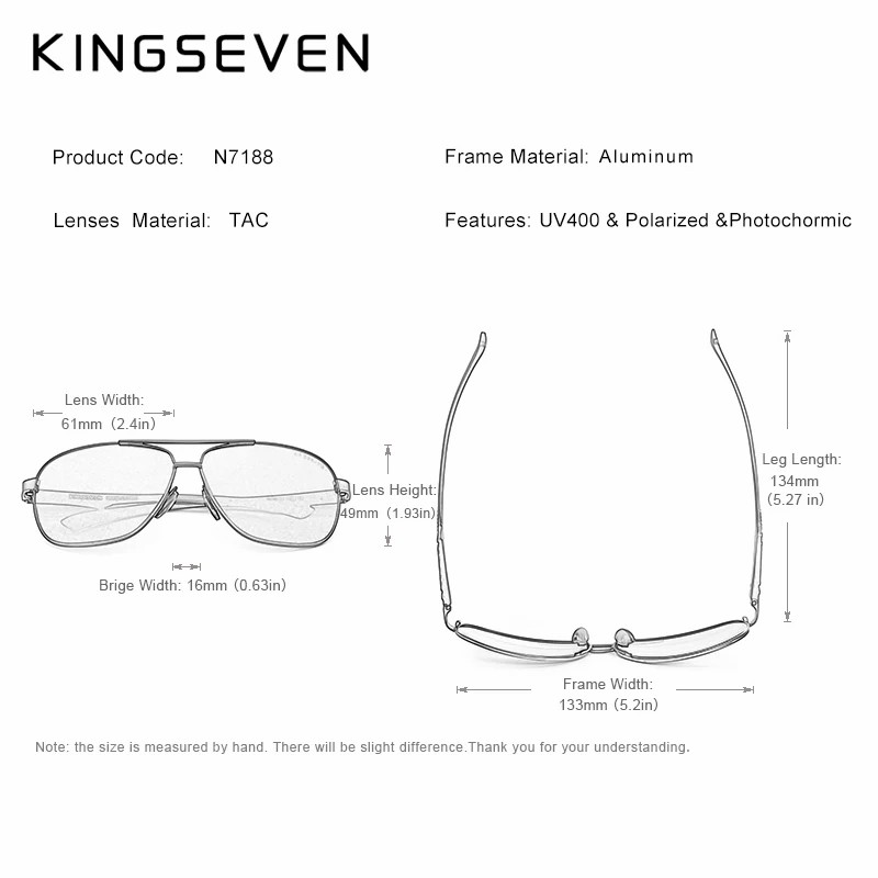 KINGSEVEN New Photochromic Men Aluminum Sunglasses Polarized UV400 Mirror Male Sun Glasses Women For Men Oculos de sol N7188