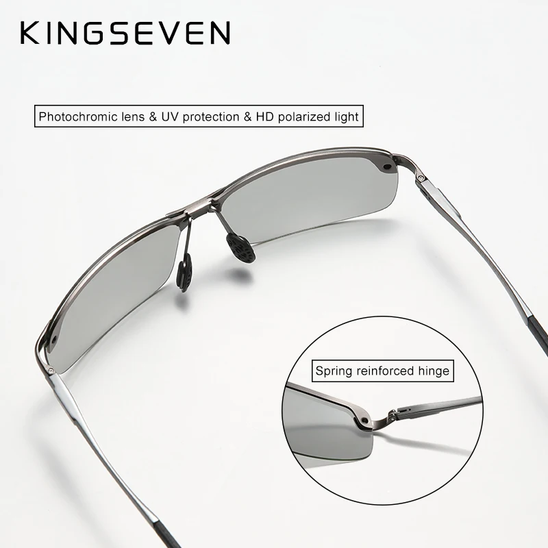 KINGSEVEN Fashion Upgrade Fashion Men's Aluminum Sunglasses Polarized Rimless Simple Design Driving Sun Glasses Brand Men UV400