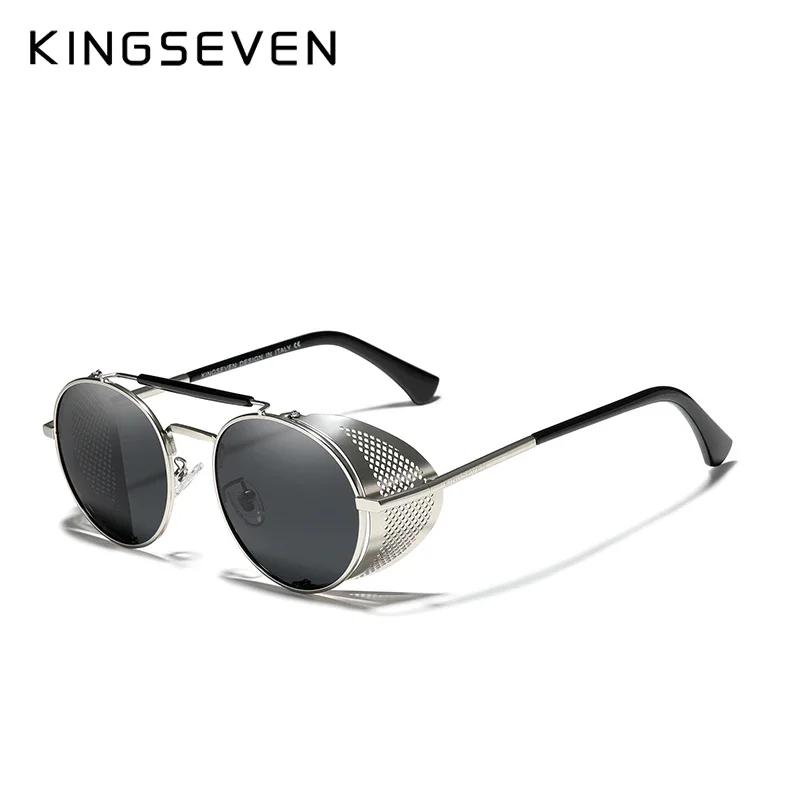 Genuine KINGSEVEN Retro Round Steampunk Sunglasses Men Retro Women Sun Glasses Shades Vintage Travel Eyewear Gafas De Sol 7550