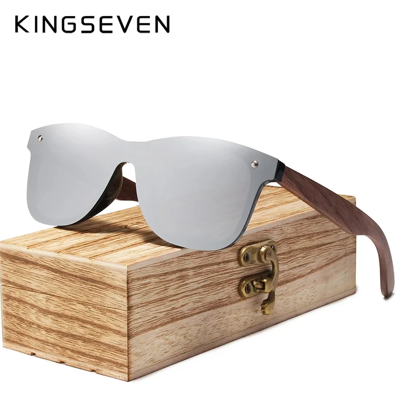 KINGSEVEN UV400 Sunglasses For Men Polarized High Quality Eye Protection Glasses Women Walnut Wood Handmade Eyewear Gifts
