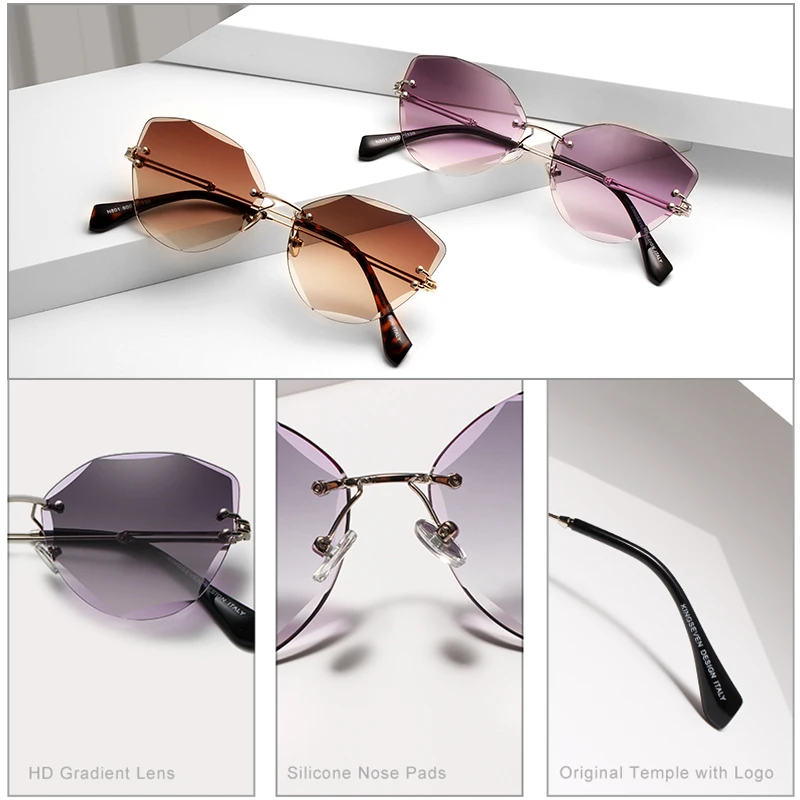 KINGSEVEN Design Rimless Fashion Cat Eye Sunglasses Women Gradient Driving UV400 Sun Glasses Clear Vintage Eyewear Oculos N801