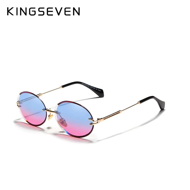KINGSEVEN Brand Design Fashion Round Women Rimless Gradient Sunglasses Vintage Alloy Frame Classic Shades