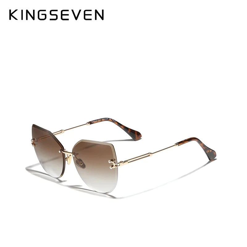 KINGSEVEN Fashion Rimless Cat Eye Sunglasses Women Gradient Eyewear Glasses Vintage Brand Designer Shades Party Glasses
