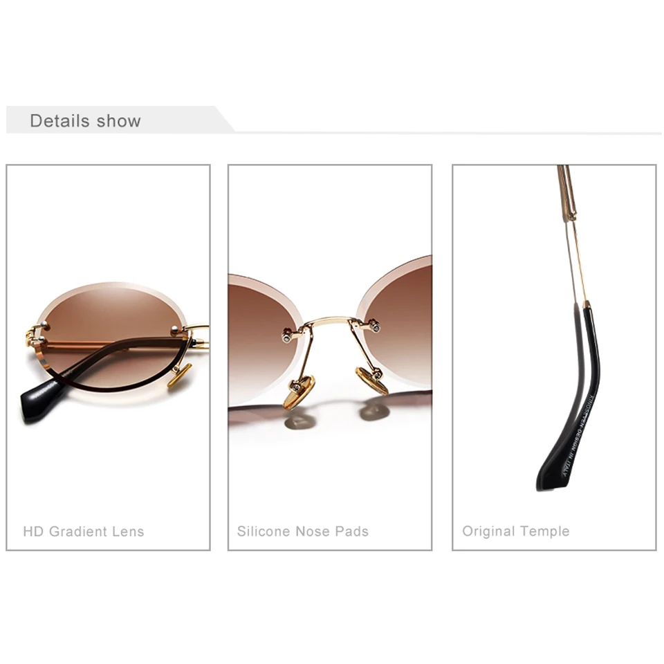 KINGSEVEN Brand Design Fashion Round Women Rimless Gradient Sunglasses Vintage Alloy Frame Classic Shades
