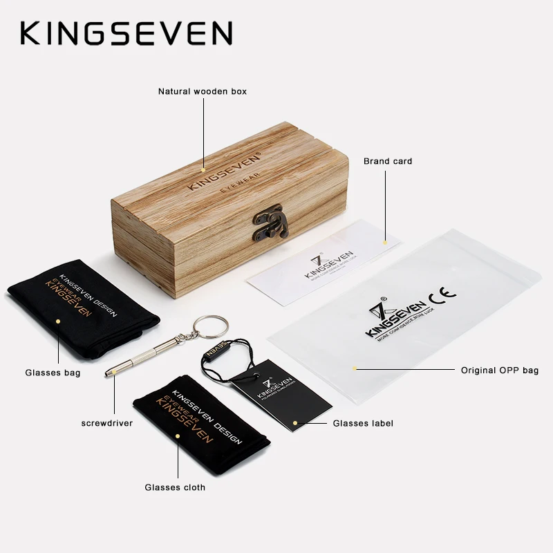KINGSEVEN UV400 Sunglasses For Men Polarized High Quality Eye Protection Glasses Women Walnut Wood Handmade Eyewear Gifts