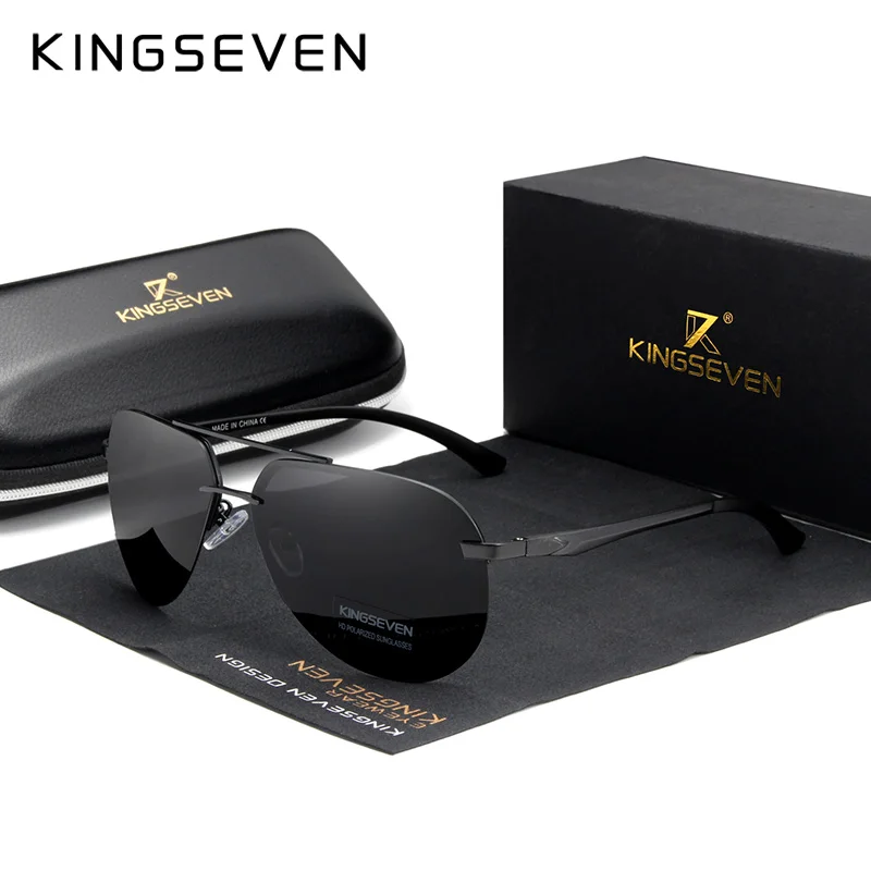 KINGSEVEN 2024 Aluminum Magnesium Polarized Rimless Lens Sunglasses For Men High Definition Retro Women Eyewear Outdoor Sports