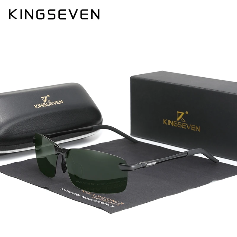 KINGSEVEN Fashion Upgrade Fashion Men's Aluminum Sunglasses Polarized Rimless Simple Design Driving Sun Glasses Brand Men UV400