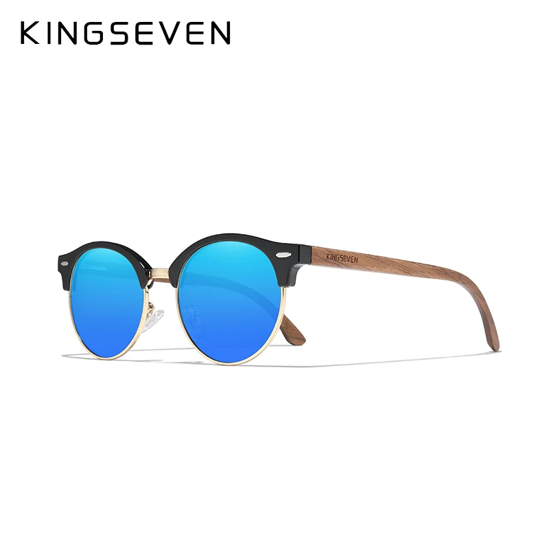 KINGSEVEN Handmade High Quality Black Walnut Wood Sunglasses Fashion Men Women Polarized Mirror Glasses Male UV400 Shades Oculos