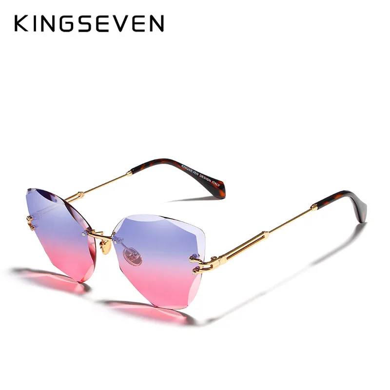 KINGSEVEN Design Rimless Fashion Cat Eye Sunglasses Women Gradient Driving UV400 Sun Glasses Clear Vintage Eyewear Oculos N801