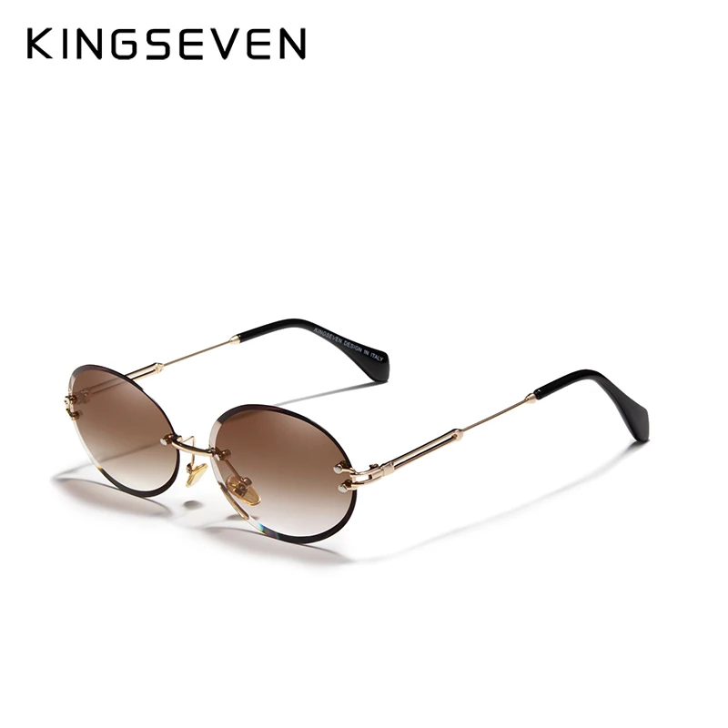 KINGSEVEN Brand Design Fashion Round Women Rimless Gradient Sunglasses Vintage Alloy Frame Classic Shades