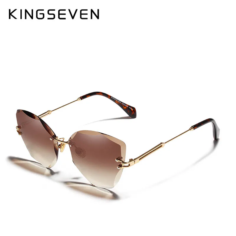 KINGSEVEN Design Rimless Fashion Cat Eye Sunglasses Women Gradient Driving UV400 Sun Glasses Clear Vintage Eyewear Oculos N801