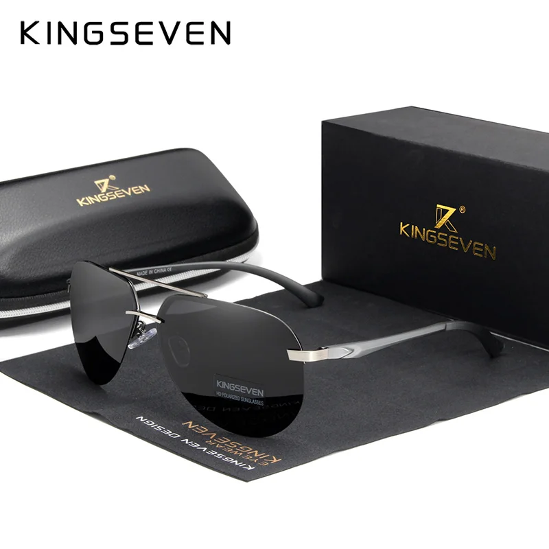 KINGSEVEN 2024 Aluminum Magnesium Polarized Rimless Lens Sunglasses For Men High Definition Retro Women Eyewear Outdoor Sports