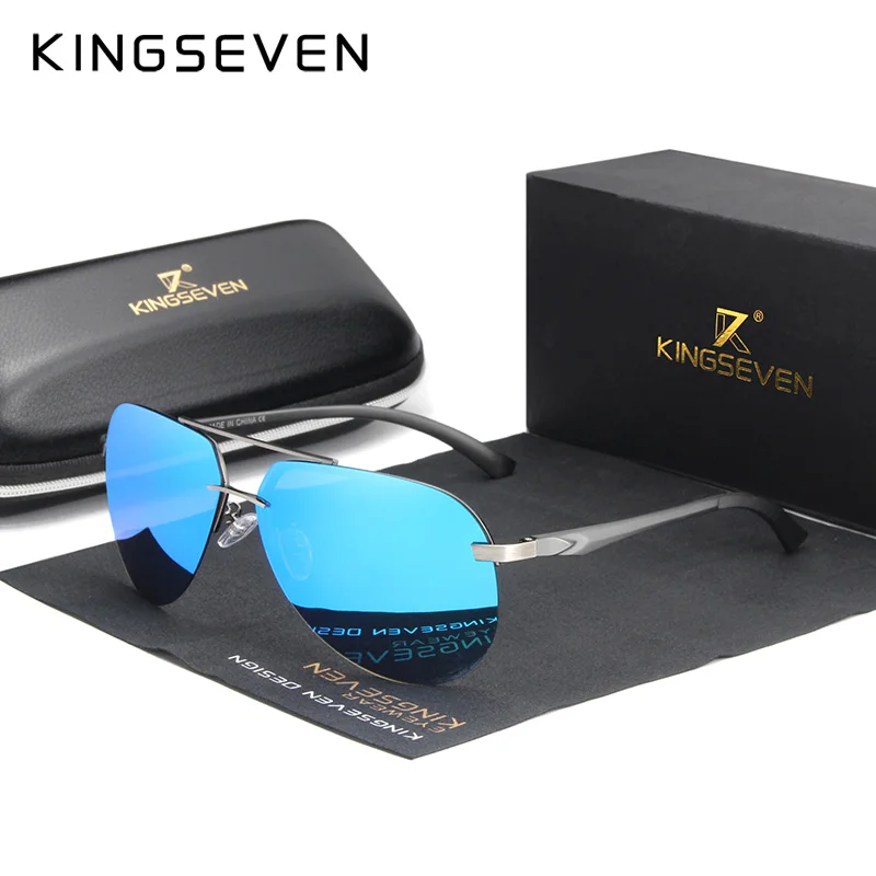 KINGSEVEN 2024 Aluminum Magnesium Polarized Rimless Lens Sunglasses For Men High Definition Retro Women Eyewear Outdoor Sports