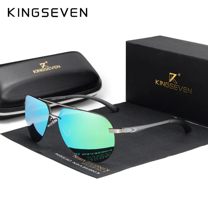 KINGSEVEN 2024 Aluminum Magnesium Polarized Rimless Lens Sunglasses For Men High Definition Retro Women Eyewear Outdoor Sports