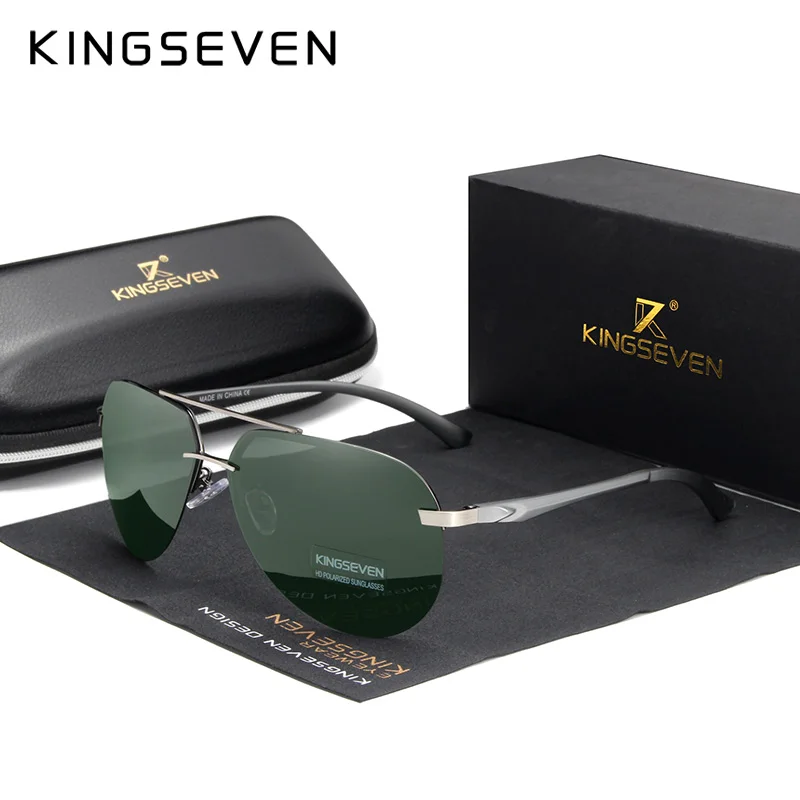 KINGSEVEN 2024 Aluminum Magnesium Polarized Rimless Lens Sunglasses For Men High Definition Retro Women Eyewear Outdoor Sports