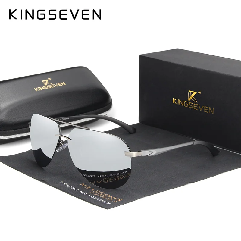 KINGSEVEN 2024 Aluminum Magnesium Polarized Rimless Lens Sunglasses For Men High Definition Retro Women Eyewear Outdoor Sports