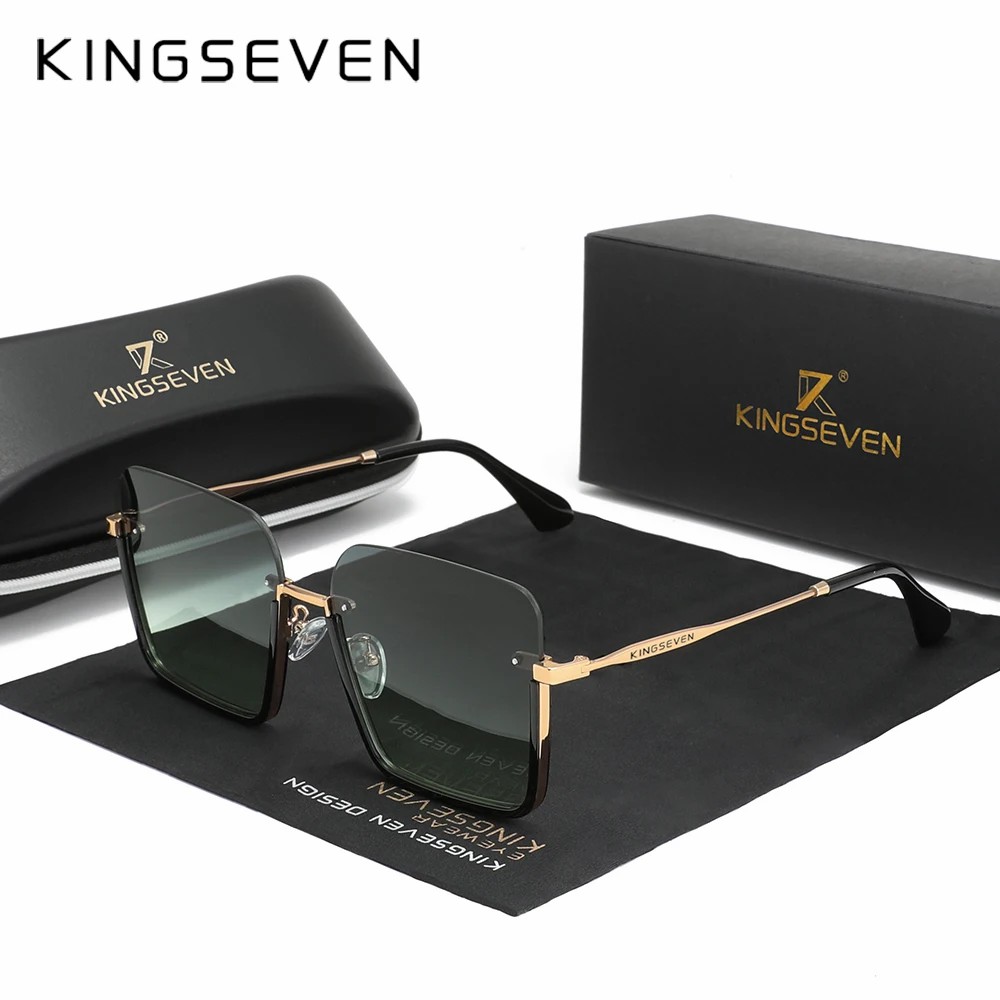 KINGSEVEN 2024 Gradient Rectangle Lens Sunglasses Women's Rimless Square Sun Glasses For Women Young Style Female Shades