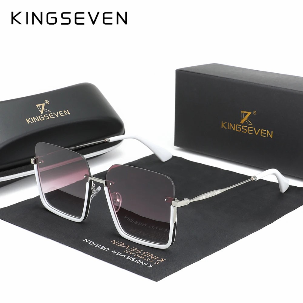 KINGSEVEN 2024 Gradient Rectangle Lens Sunglasses Women's Rimless Square Sun Glasses For Women Young Style Female Shades