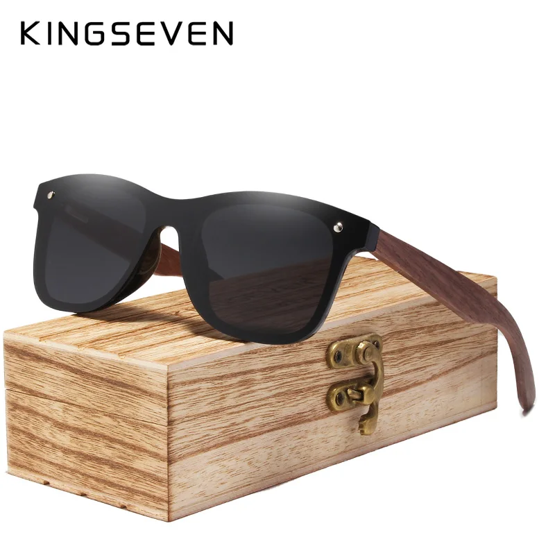 KINGSEVEN UV400 Sunglasses For Men Polarized High Quality Eye Protection Glasses Women Walnut Wood Handmade Eyewear Gifts